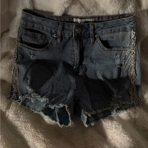 Fashion Nova Blue Distressed Jean Shorts with Rhinestones